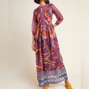Anthropologie Maren women’s Embroidered Maxi sheer sleeves dress size 4